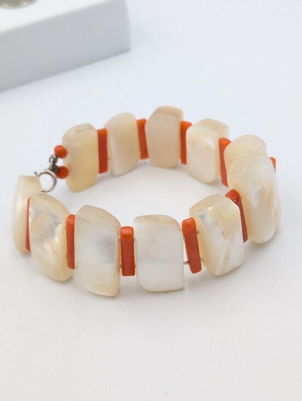 Vintage heavy coral and mother of pearl MOP bracelet